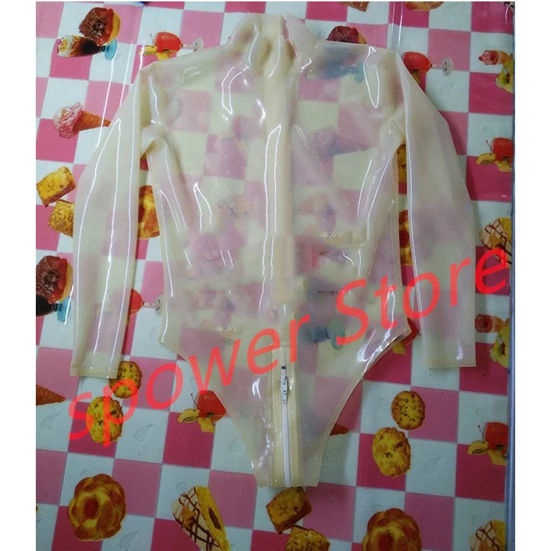 

Handmade Women Latex Swimsuit Catsuit Transparent with Back Zip Rubber Bodysuit Tight Jumpsuit Customize Cosplay Costumes
