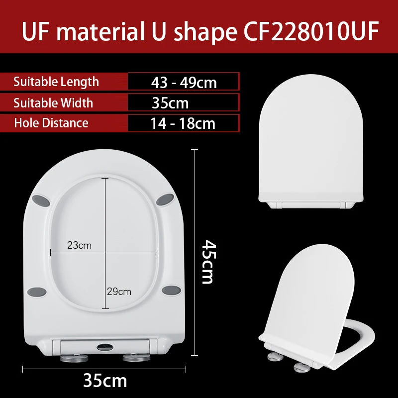 U Shape Toilet Seat UF Material Slowly Closing Toilet Cover WC Install On Top Toilet Lid For Bathroom Soft Close CF228010UF