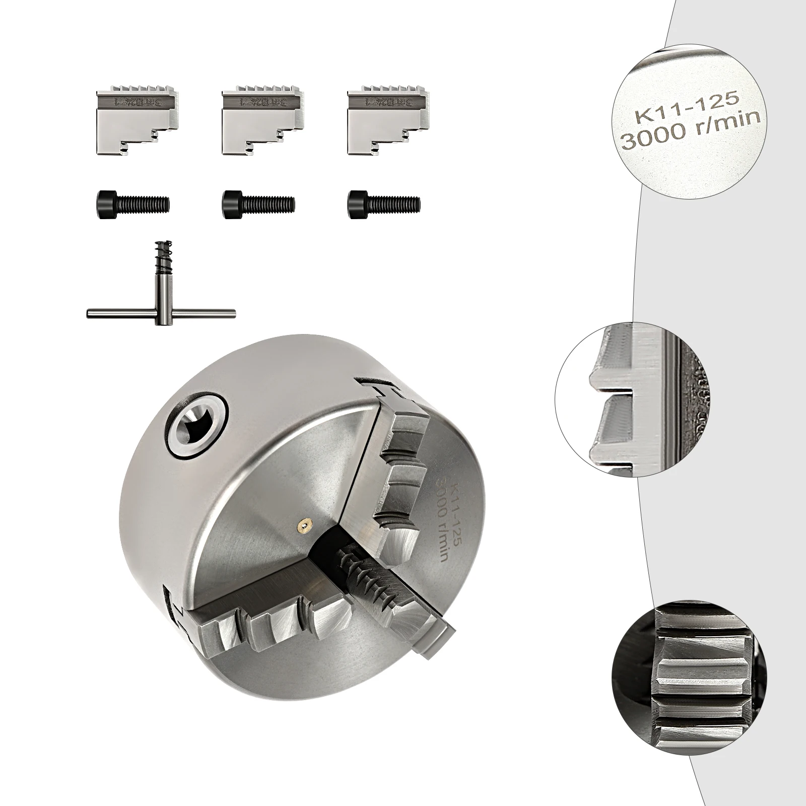 Selbstzentrierendes Drehmaschinenfutter-Set 3-Kiefer Selbstzentrierendes Drehmaschinenfutter 3000 U/min Selbstzentrierendes Futter für allgemeine/CNC-Werkzeugmaschinen – Detail 6