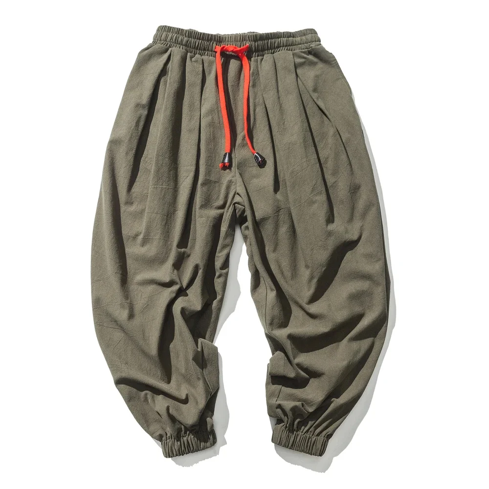 Herrenhose mit weitem Bein, lockere Passform, lässig, atmungsaktiv, leicht, einfarbig, elastische Taille, Baumwolle, Leinen, lange Hose für Herren – Detail 7