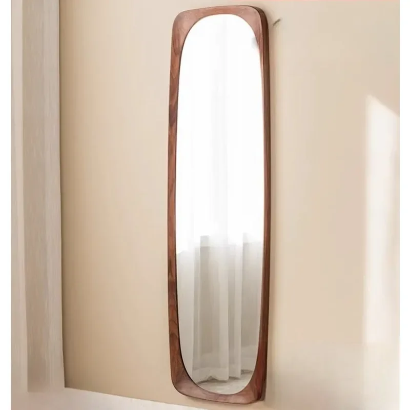 Full-length mirror Nordic floor-to-ceiling  Full-lengthBlack walnut full-solid wood mirror Wall-mounted fitting
