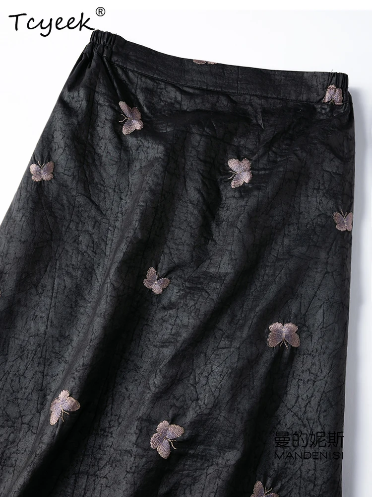 

Tcyeek 100% Mulberry Silk Skirts Woman Elastic Waist Spring Summer Skirts Women Clothes 2026 Vintage Skirt Faldas Para Mujeres