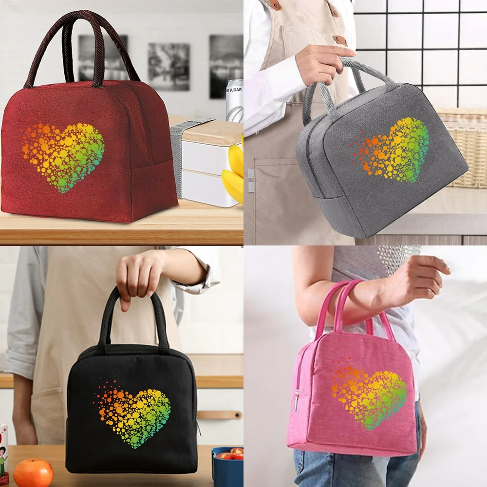 

Thermal Food Picnic Bags Tricolor Love Pattern Handbags Organizern Unisex Bag Tote Lunch Insulated Bag for Kids Portable Meals