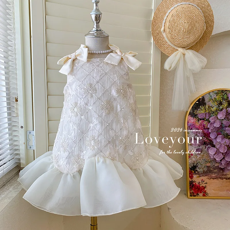 Girls' dress 2026 summer new stylish children's sleeveless vest bow princess beautiful baby sequin dress