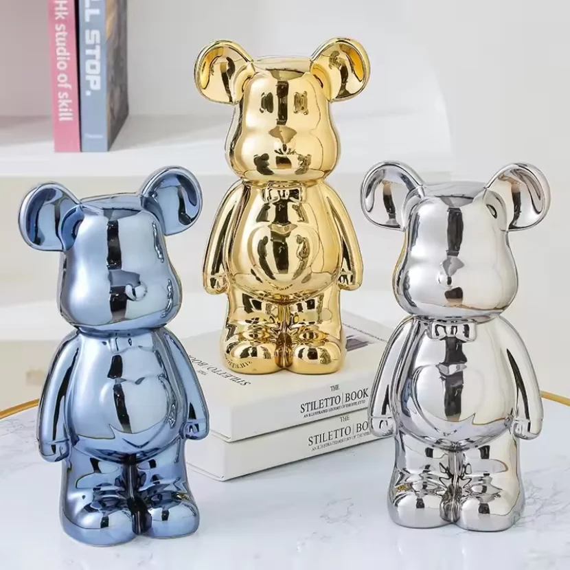 European Electroplating Ceramic Bear Doll Animal Ornaments Home Desktop Decoration Living Room Decoration Decorative Figurines