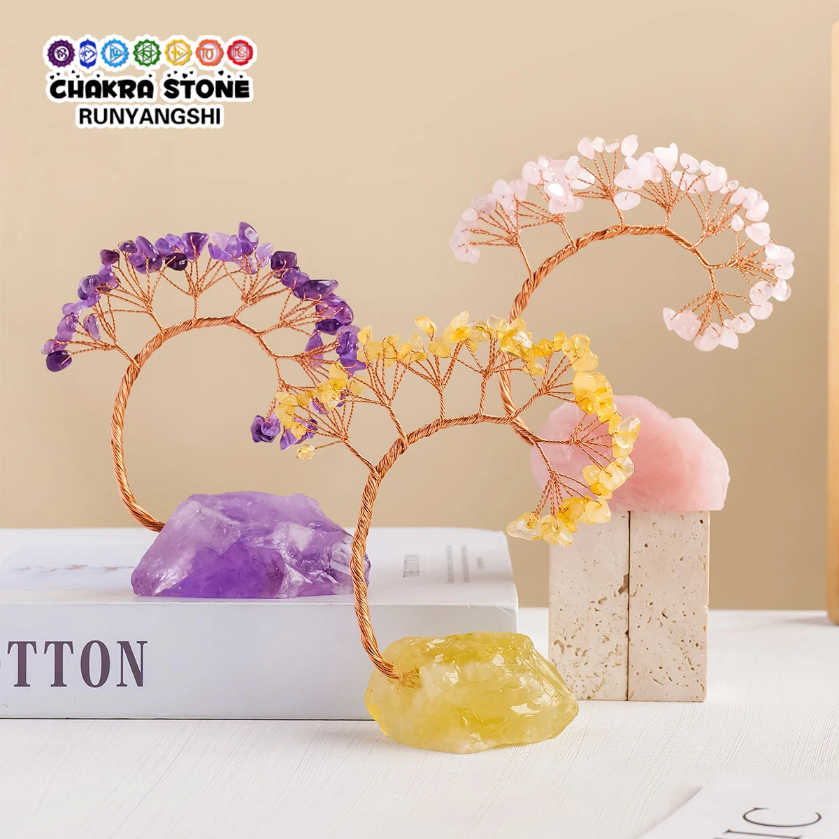 

1 шт. Декоративное денежное дерево из натурального необработанного кристалла с медной проволокой, дерево чакр, украшение для дома