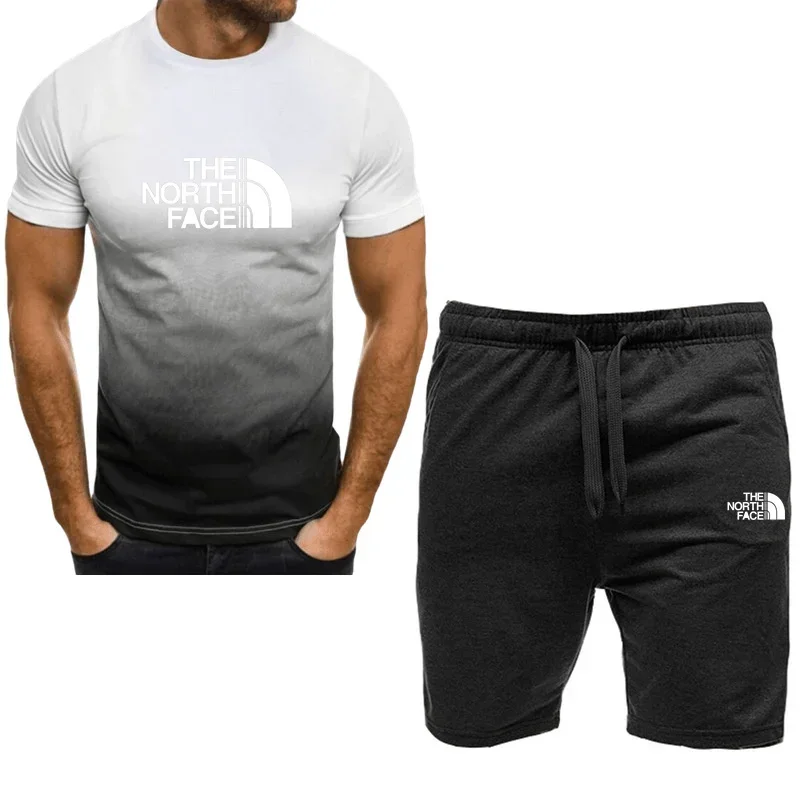 Chándal con estampado de moda para hombre, camiseta de manga corta y pantalones cortos, Conjunto de jogging informal de verano, conjunto de viaje