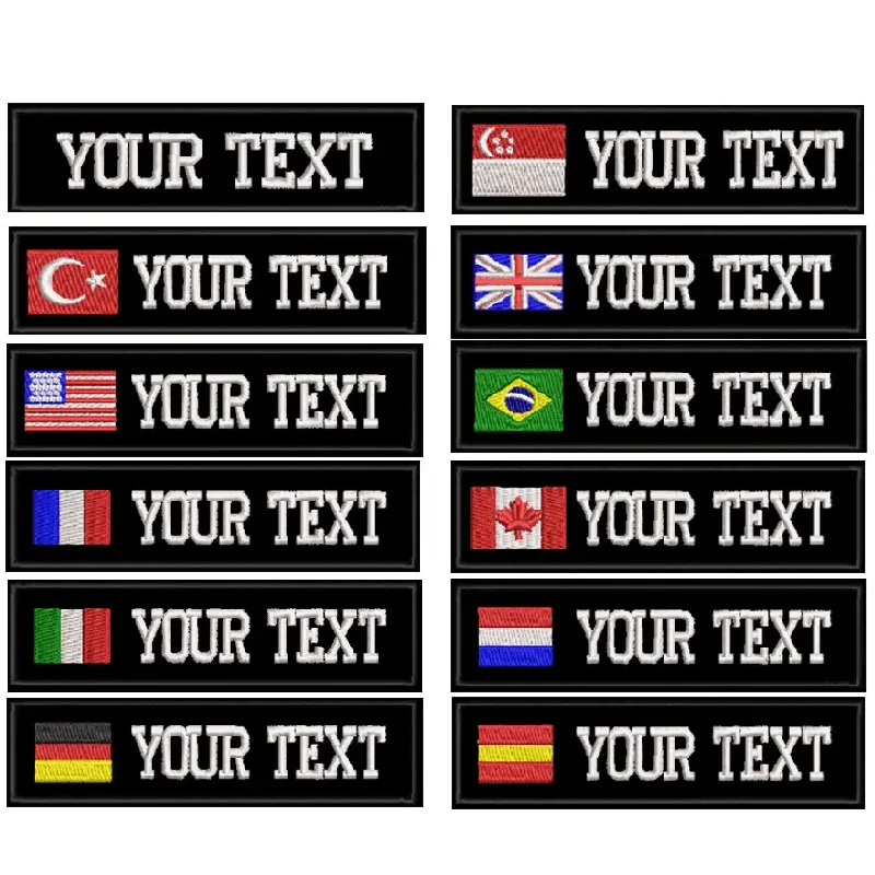 Parche bordado con nombre personalizado, parches negros del ejército, bandera del país de EE. UU., Brasil, Francia, Reino Unido, personalizado para chaqueta, bolso, abrigo; 2 unids/lote
