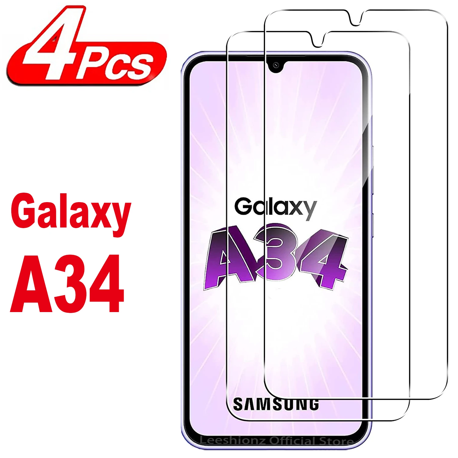 

9H Screen Protector Glass For Samsung Galaxy A34 2/4Pcs HD Tempered Glass Film