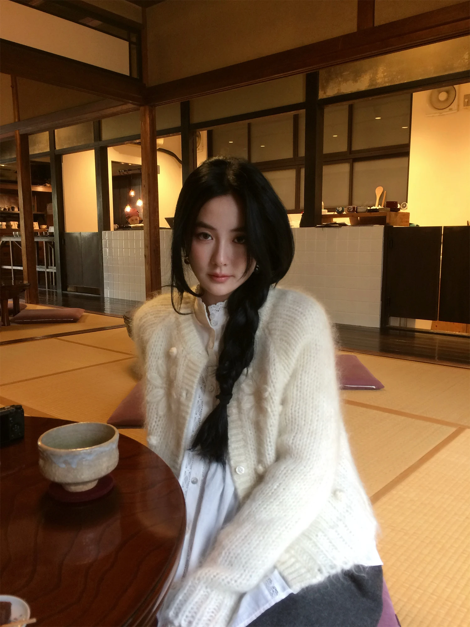 

Вязаный шерстяной свитер-пальто Ear Rae Cloud Feeling Plu ручной работы, теплый, с круглым вырезом, длинными рукавами, женский, осенне-зимний