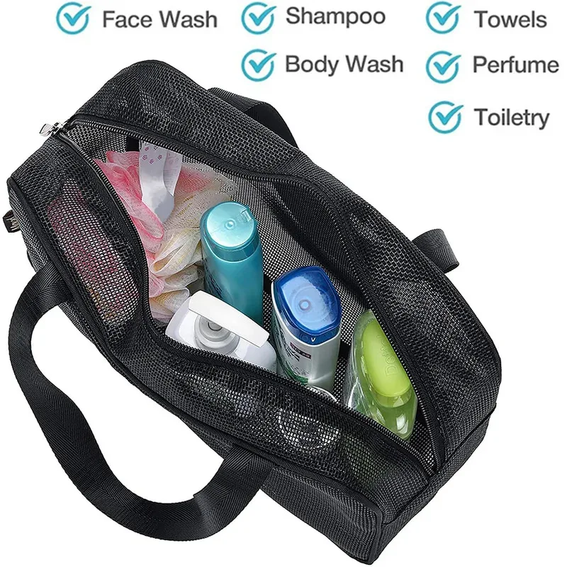 2026 Original Dual-Zip Design Mesh Shower Caddy Tote Bag Cosmetic Storage Bag Multifunctional Shower Bag Large Capacity