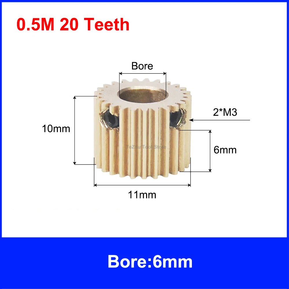 1Pcs 0.5M 20T-40T Brass Gear Pinion Spur Gear 0.5 Mod 20 Teeth - 40 Teeth Bore 6/6.35/7/8/10/12/mm