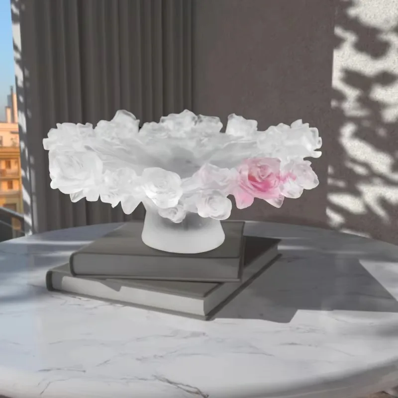 Luxury Rose Crystal Fruit Bowl Size M OEM Custom Decorative Centerpiece for Home Party Wedding Dining