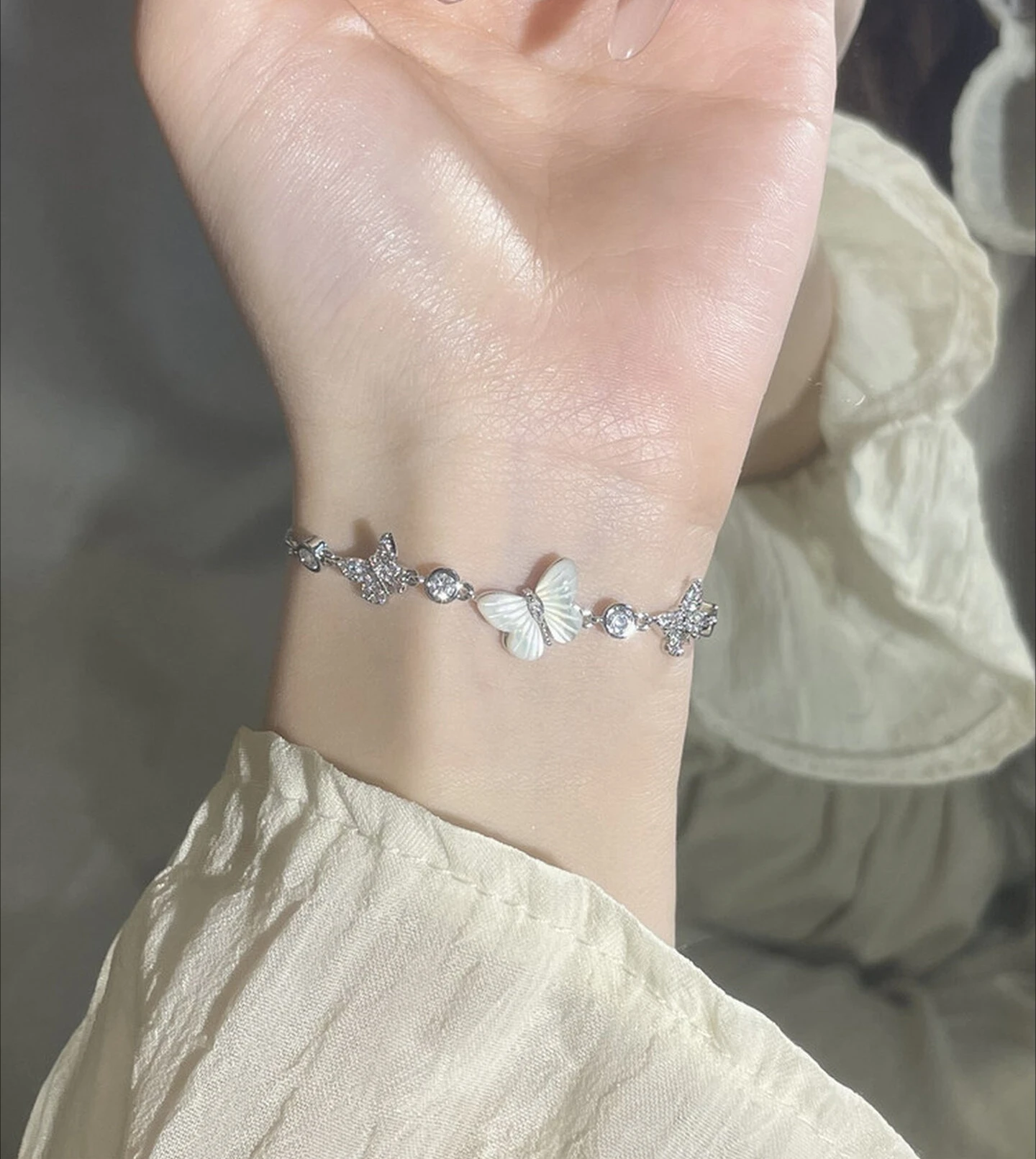 S925 Sterling Silver Natural Fritillary Butterfly Bracelet Girls Women's Light Luxury Niche Exquisite