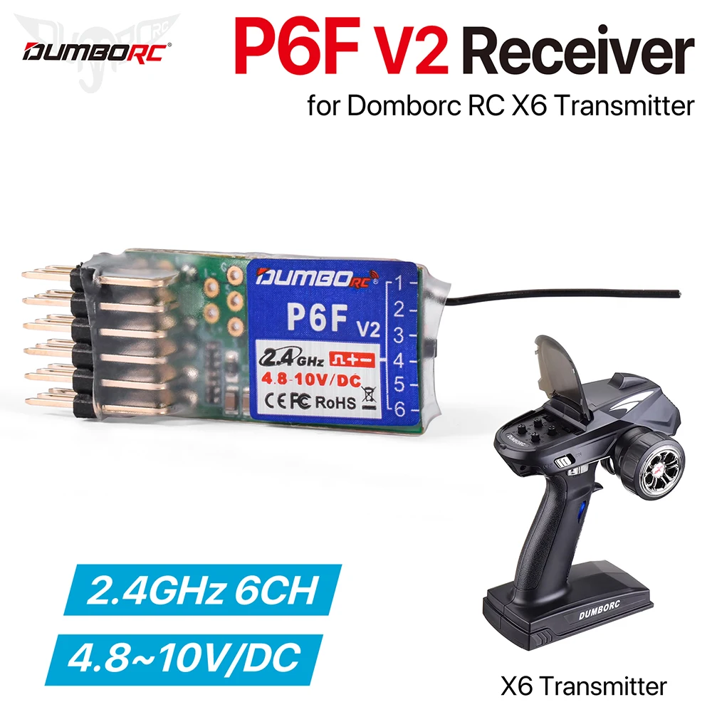 Sistema de Radiocontrol DUMBORC P6F 2.4G 6CH, Receptor para Transmisor Domborc RC X4 X5 X6 miniZ 1/28 1/24, Auto RC