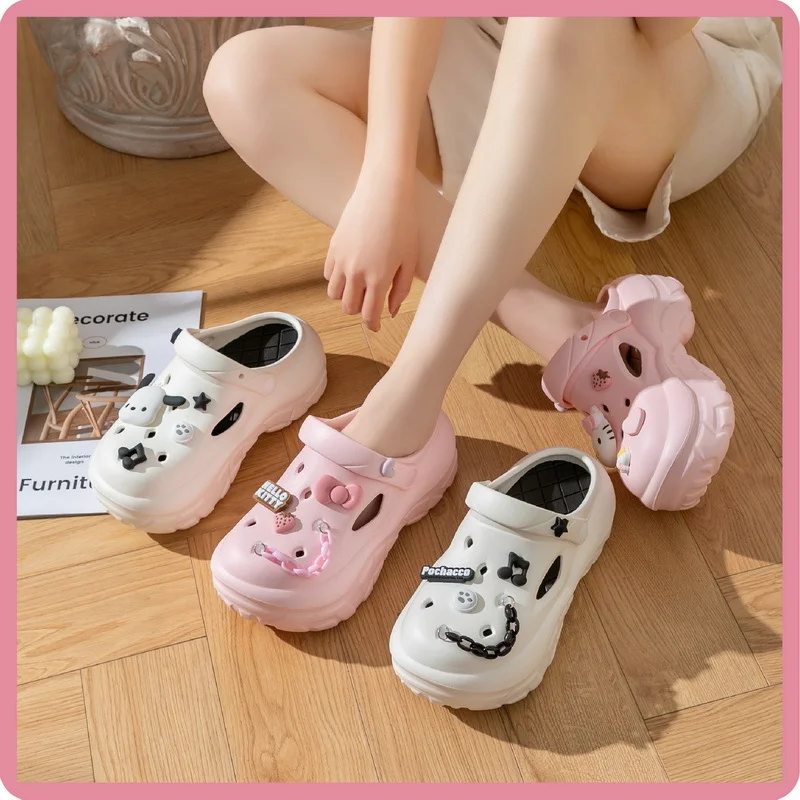 Sanrio Cute Slipper Hello Kitty Kuromi Cinnamoroll Summer Kawaii Fashion Sandals Y2K Flat Shoes Heightening Slipper Girls Gift