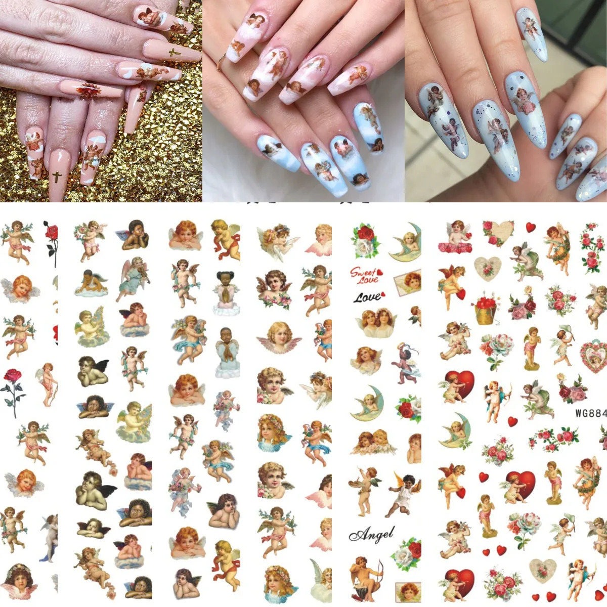 Angel Cupid Nail Sticker Decals Cherubs Nail Art Sliders Nail Charms Decoration Nails Accessories Designer Stickers for Nails