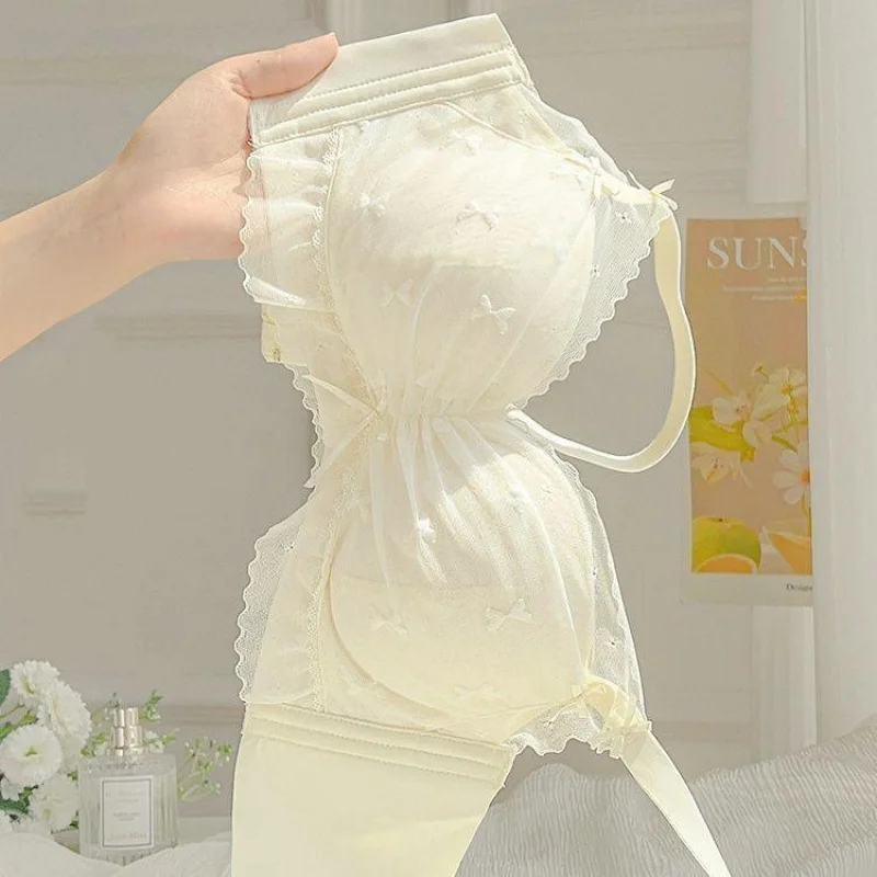 Bra Women’s Push-Up for Small Bust Enhancing Adjustable Wireless Side Breast Support Anti-Sagging Lift-Up Lace Trim