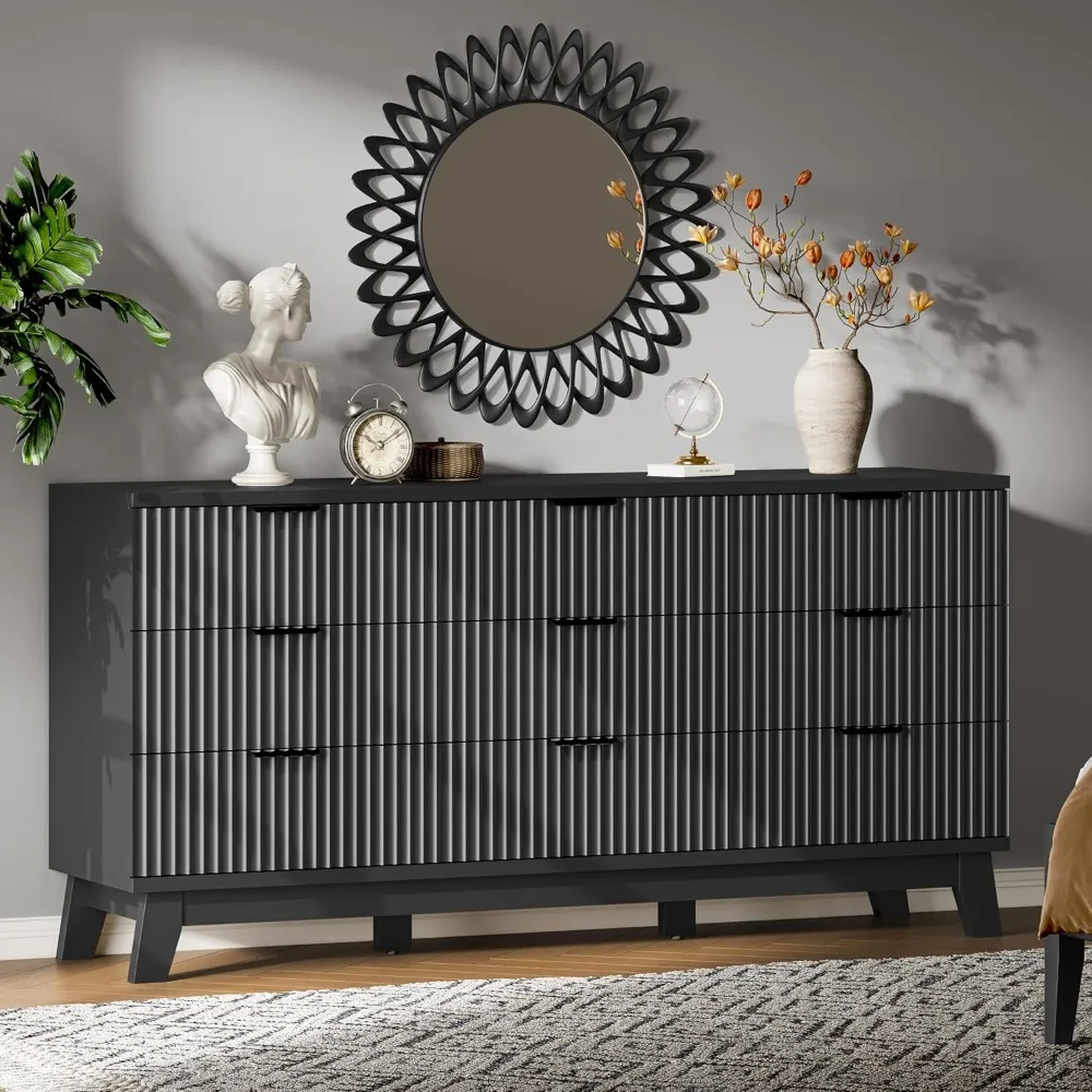 

Modern drawers with 9 drawers and metal handles, wooden vanity, TV stand, wooden wardrobe