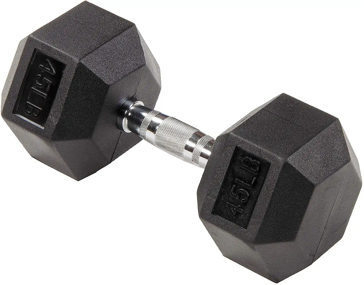 Rubber Encased Hex Dumbbells, 45 lbs Pair, Black