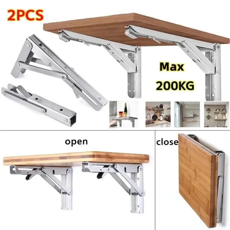 

2Pcs Triangle Folding Angle Bracket Heavy Support Adjustable Wall Shelves Mounted Bench Table Shelves Home Hardware with Screws