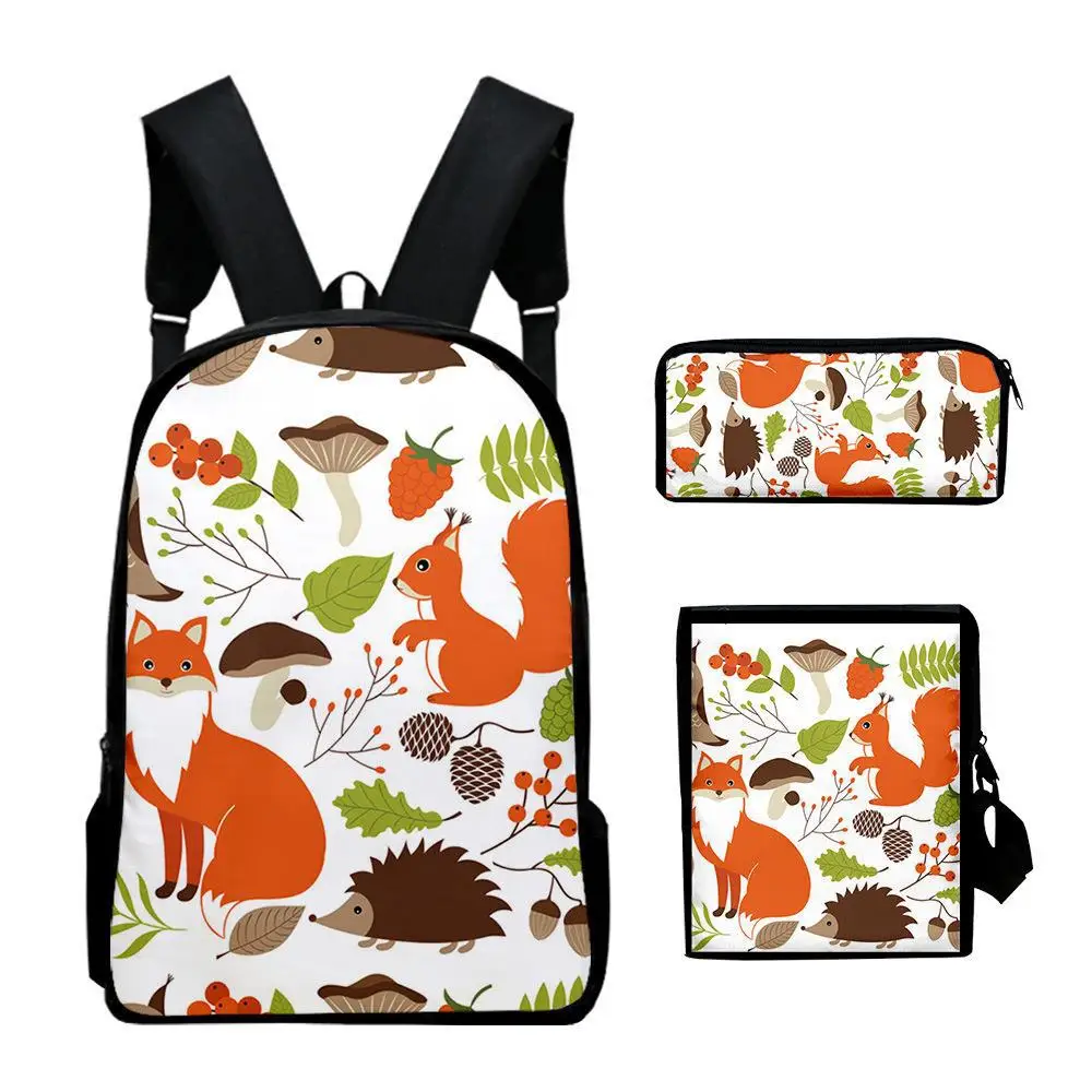 3pcs/set 3D Printed Animes Squirrel Fox Backpack Primary and Middle School Students Boys Girls Schoolbag Crossbody Bag Pen Case