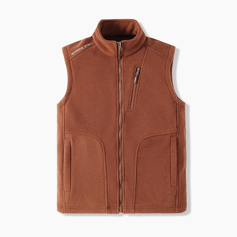 

Men Women Solid Color Fleece Windproof Warm Fashionable Simple Stand Collar Zipper Vest Comfortable Jacket Layering Fashion