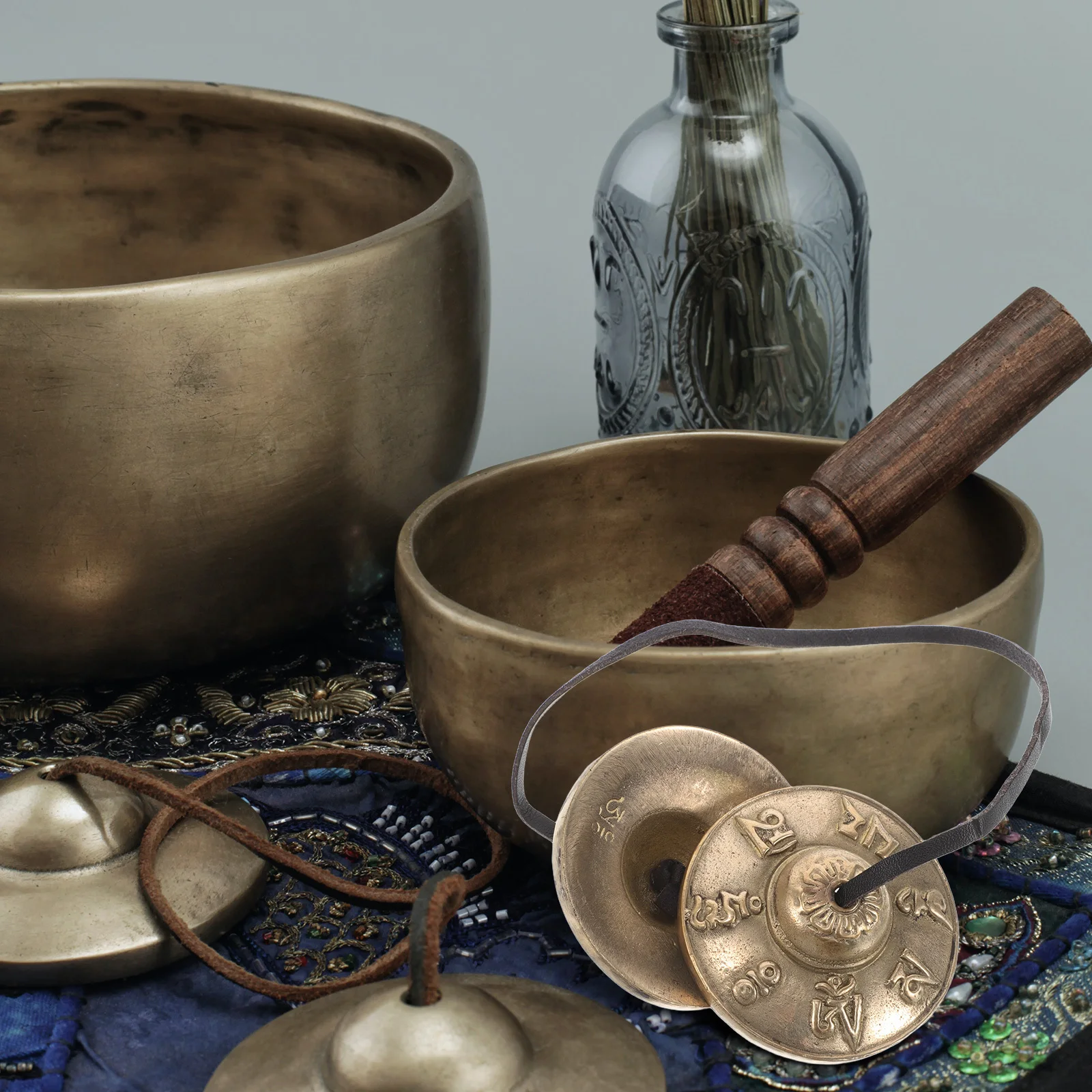 1 زوج النيبالية Tingsha أجراس النحاس الصنج لليوجا التأمل الرنين قرع أداة يده إصبع جرس مجموعة