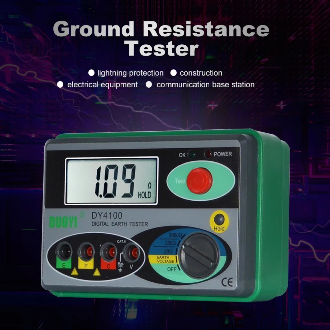 Measurement Range 20Ω~2000Ω Digital Ground Earth Resistance Ohm Tester Meter Instrument For Electric Power Telecommunications