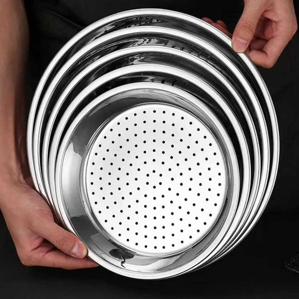 28-34CM Round Stainless Steel Steamer Rack With Fine Mesh Steamer Basket For Pots Rust-Proof Dumplings Vegetables Cooking Tray