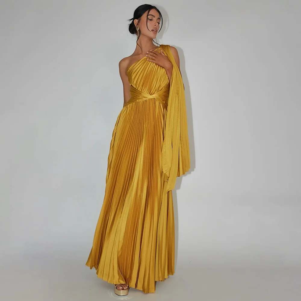 

Saudi Arabian Prom Dress For Women Customized One Shoulder Sleeveless Formal Occasion Pleated Evening Gown Vestidos De Festa