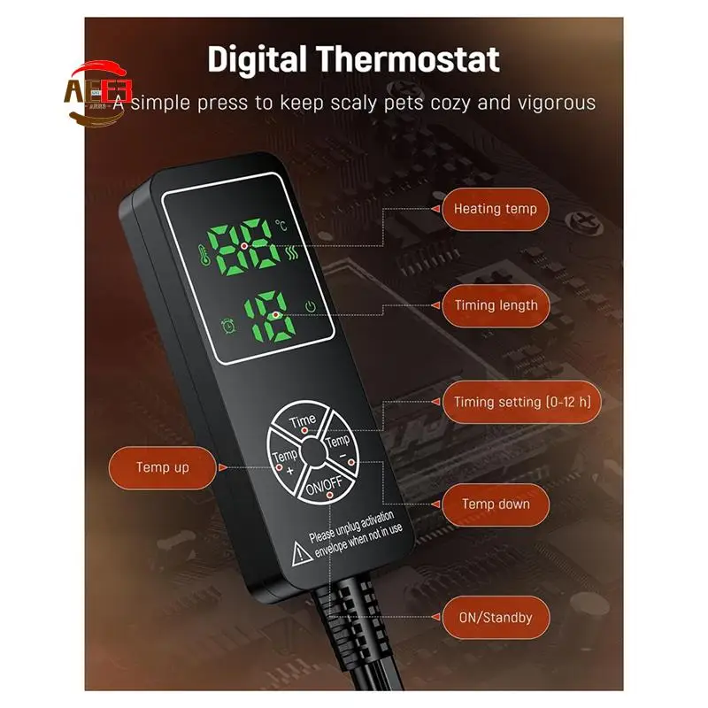 

AEE3-5W Грелка для рептилий с цифровым термостатом и таймером 7 х 5 дюймов Грелка для рептилий Нагреватель резервуара Тепловой коврик для террариума Вилка стандарта США