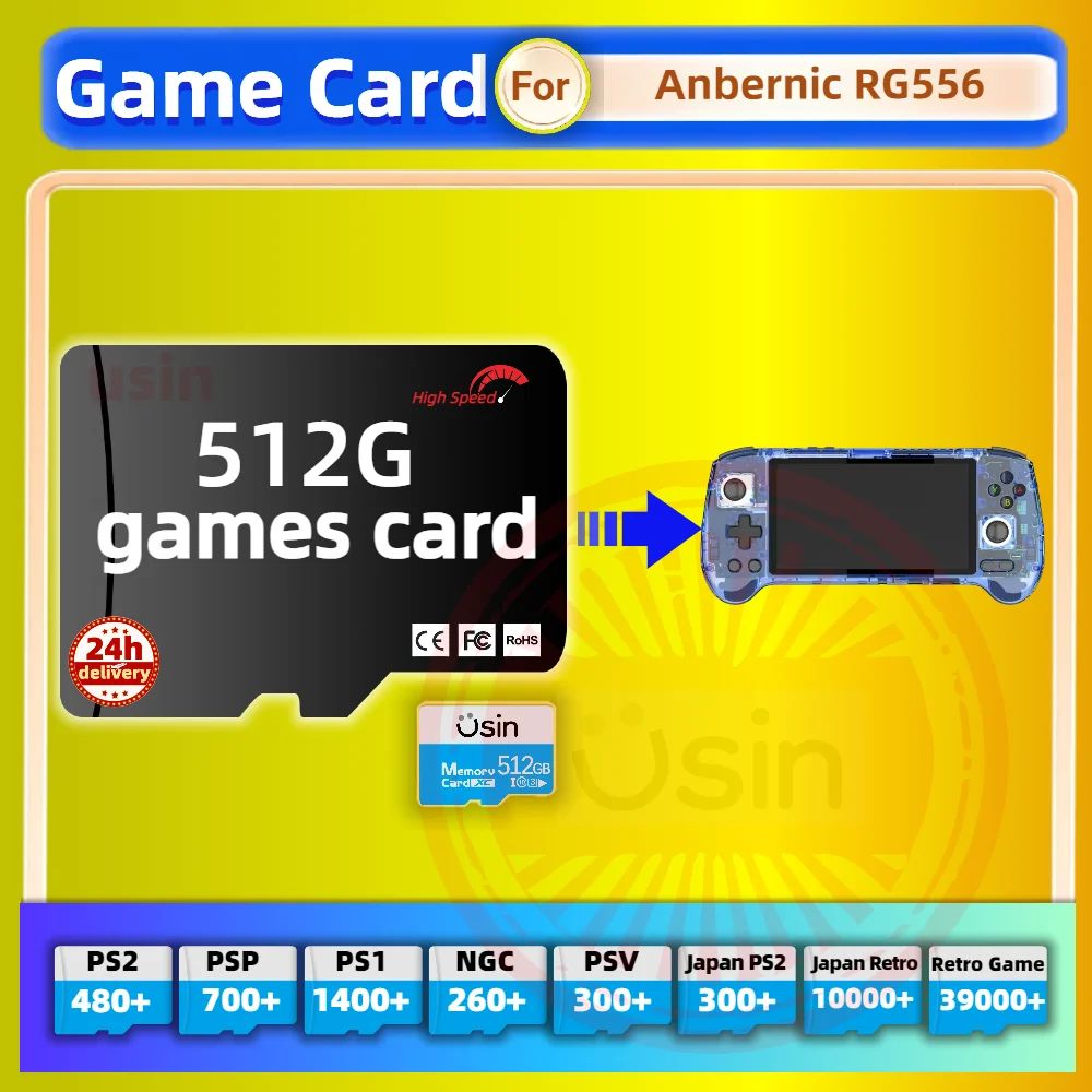 Game Card For Anbernic RG556 RG406H Retro Classic Games PS2 PSP Android Handheld Gaming Console Gaming Memory TF SDH-Speed 512G