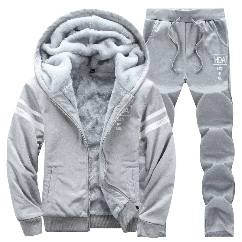 L-8XL Tracksuit Men Winter Sporting Slim Fit Warm Thickened Sportswear Hooded Sweatsuit Two Piece Running Fitness Men Set