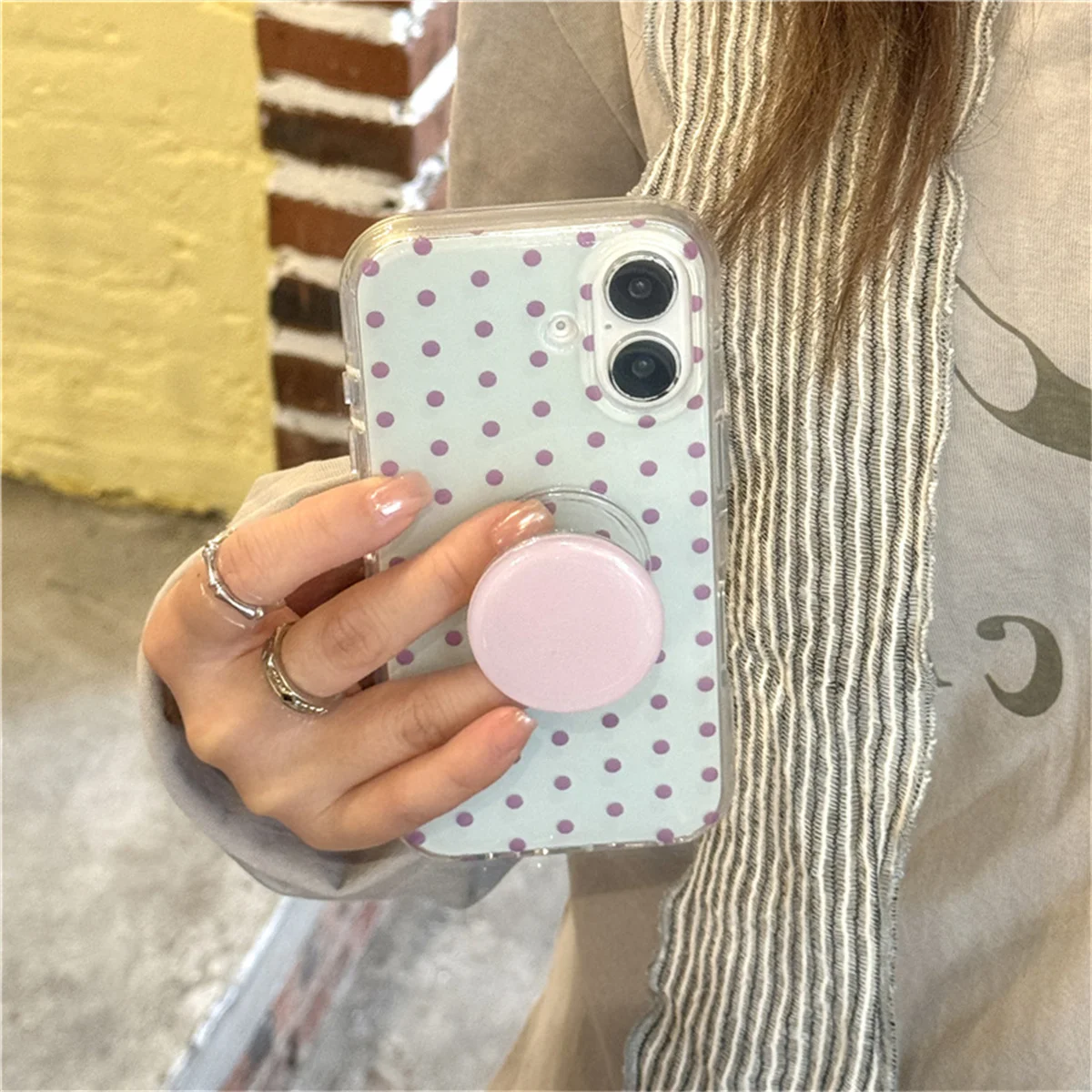 

Inks Mint Green Polka Dot Cute Phone Case For iPhone 16 Pro 15 14 13 Pro Max Back Cover with Stand Holder Shockproof Cases Capa
