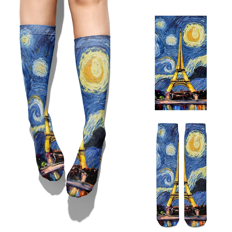 

Classic Oil Painting Pastoral Style Ladies Mid Tube Socks Color Novel Fashion Cotton Socks Soft Comfortable Happy Long Socks