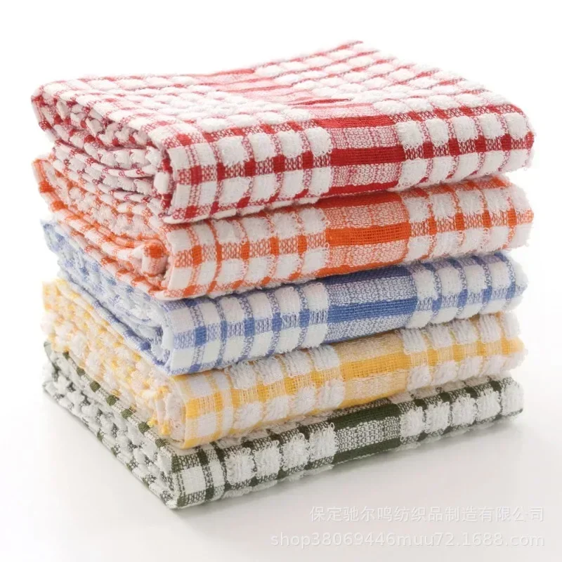 10Pcs Cotton Kitchen Tea Towels Absorbent Lint Free Catering Restaurant Plaid Cloth Dish Towels