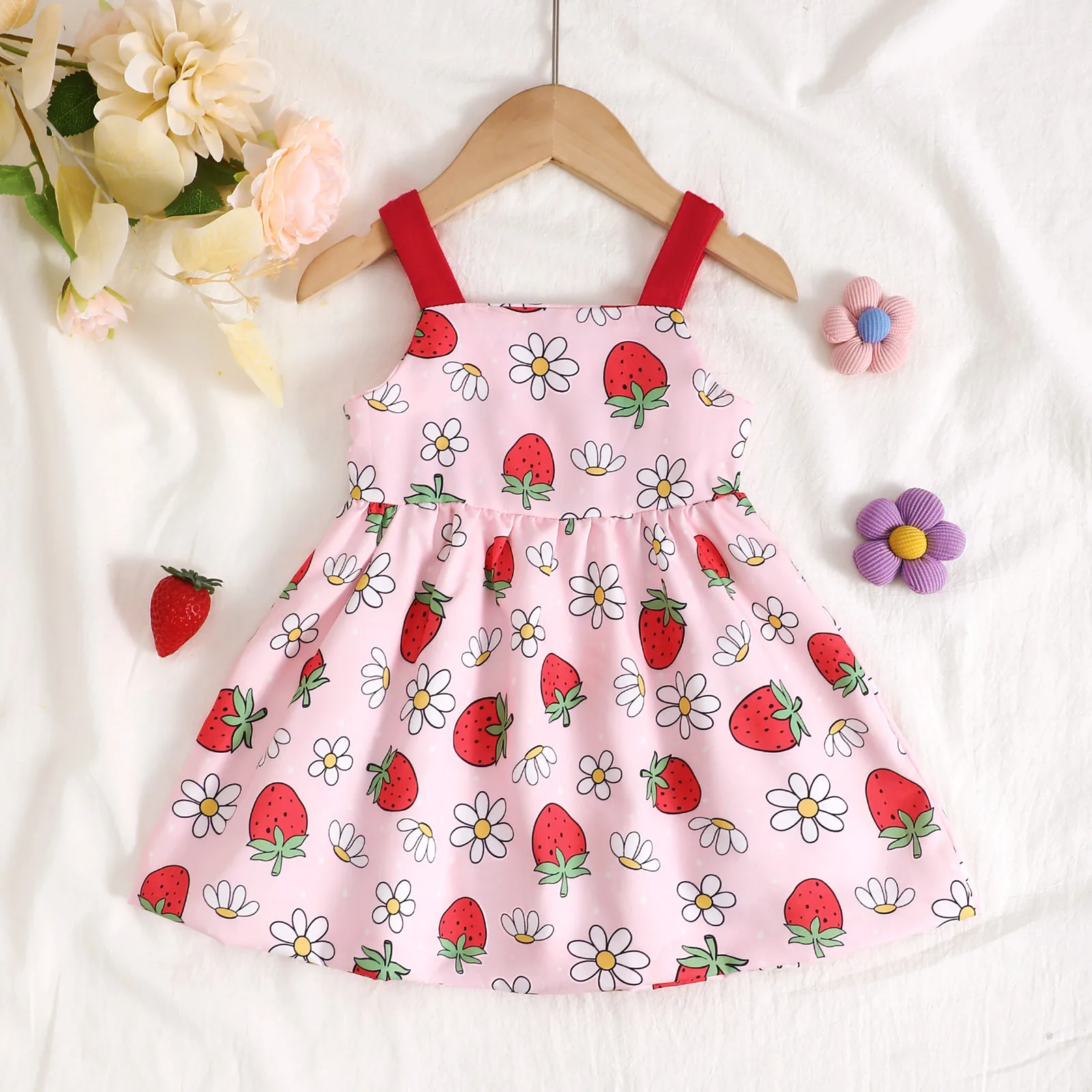 Strawberry Print Infant Girl's Sleeveless Dress Cute Children's Clothing for Baby Girls Summer Lightweight Dress