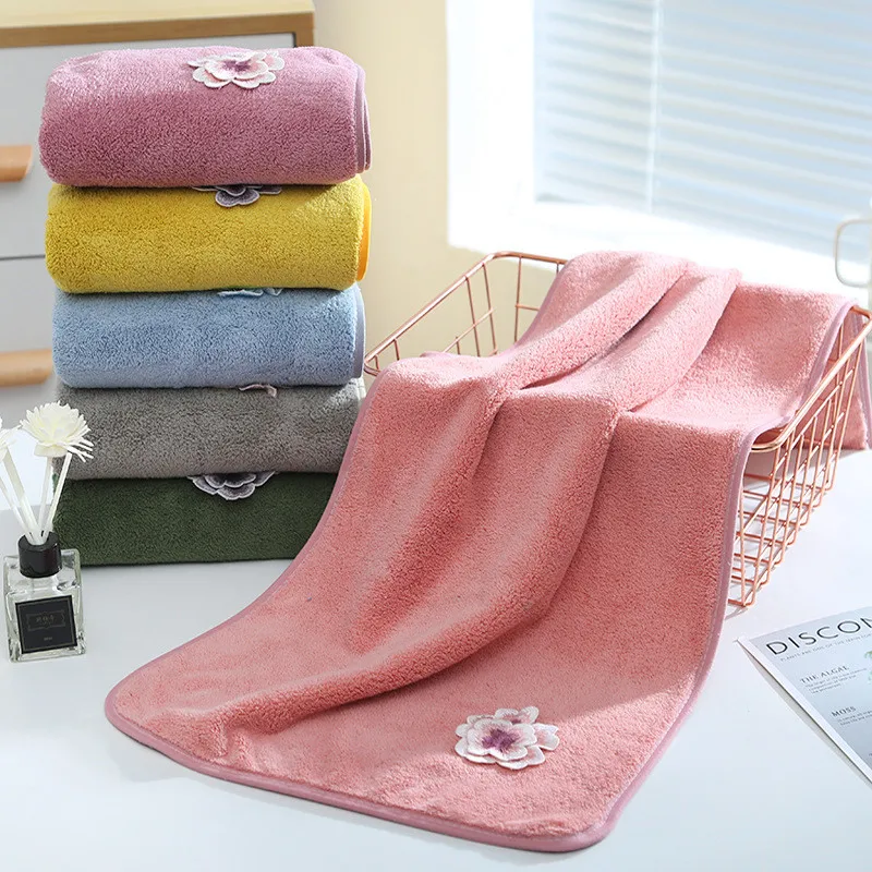 1Pc 35x75cm 3D Applique Flower Hanging Hand Towel Coral Fleece Home Soft Bathroom Shower Washcloth