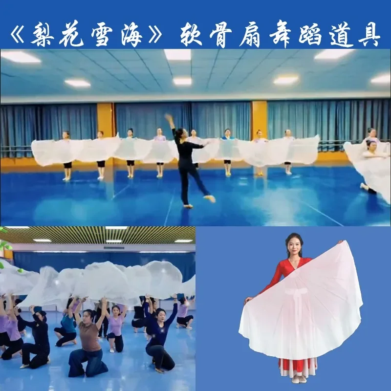 Soft Chiffon Big Fan Veil Opening Dance Props Fishbone Foldable Handle Dancing Fan Chinese Folk Worship 85cm Adults Customized
