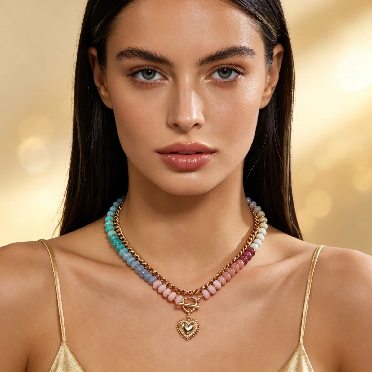 Y2K-Halskette mit Herzanhänger aus farblich abgestuften Harzperlen für Damen und Herren, Liebesherz, bunte Acrylperlen, Choker, ästhetischer Schmuck – Detail 5