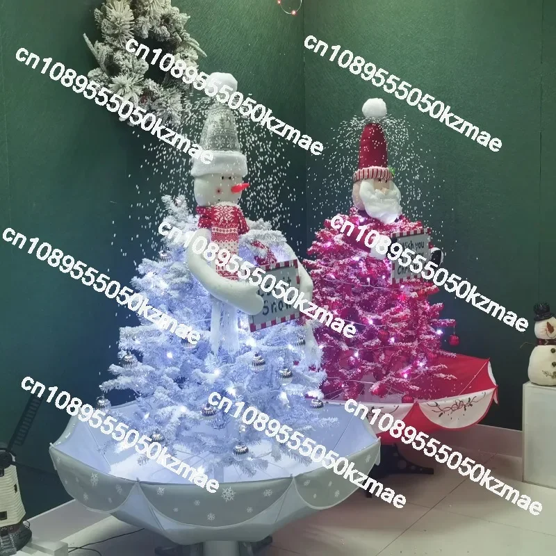 

160Cm Plastic Snow Santa Claus Clause on Red Christmas Tree with Christmas Balls and Lights