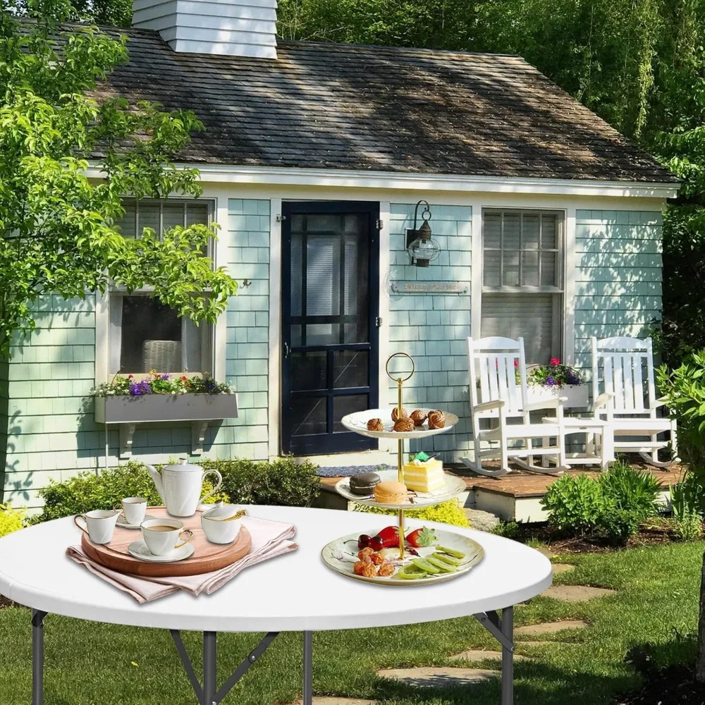 Mesa redonda dobrável resistente de 54 polegadas com design meio dobrável para armazenamento e portabilidade compacta, perfeita para funções e reunião