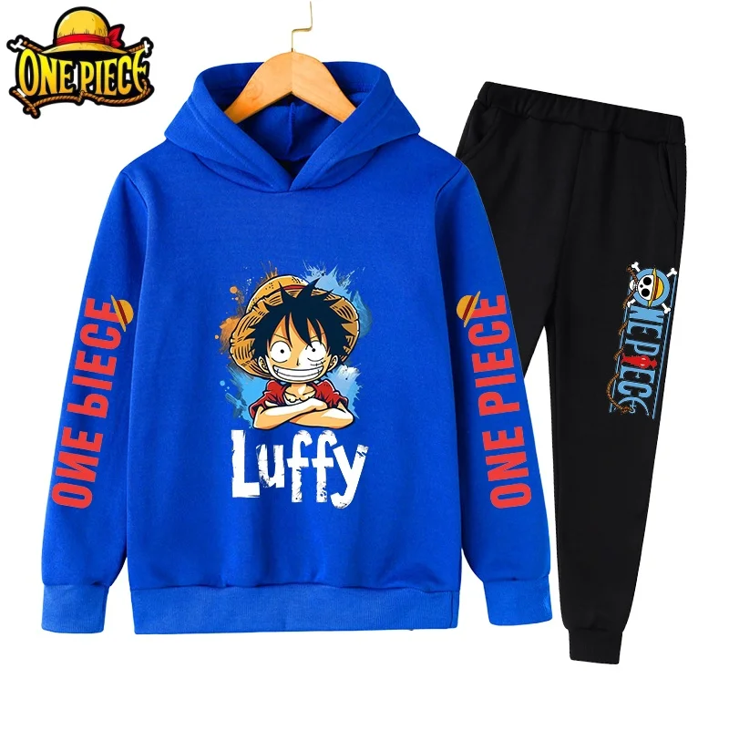 

One Piece Hoodie Sets Boys Luffy Clothing Spring Autumn Cartoon Anime Sweatshirt Suit Hoodies + Long Pants 2pcs Kids Outfits