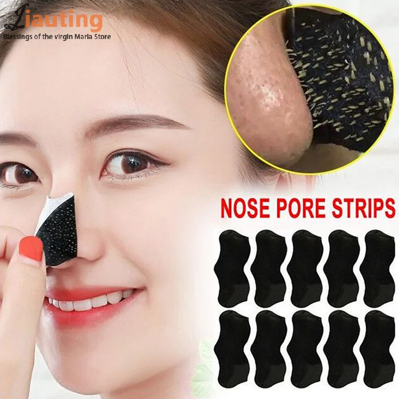 10 Stuks Bamboe Houtskool Mee-eter Verwijderen Neusmasker Diepe Reiniging Porie Acne Strips Neusverzorging Patch Gladde Huid Beauty Tool