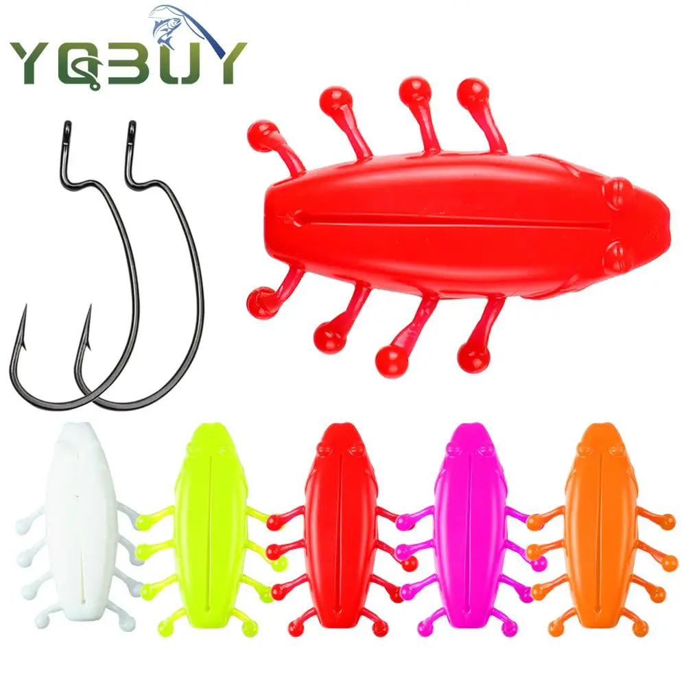 5 pcs soft frog fishing lures, 7 cm / 13 g; soft tadpole shaped fish baits with crank hook