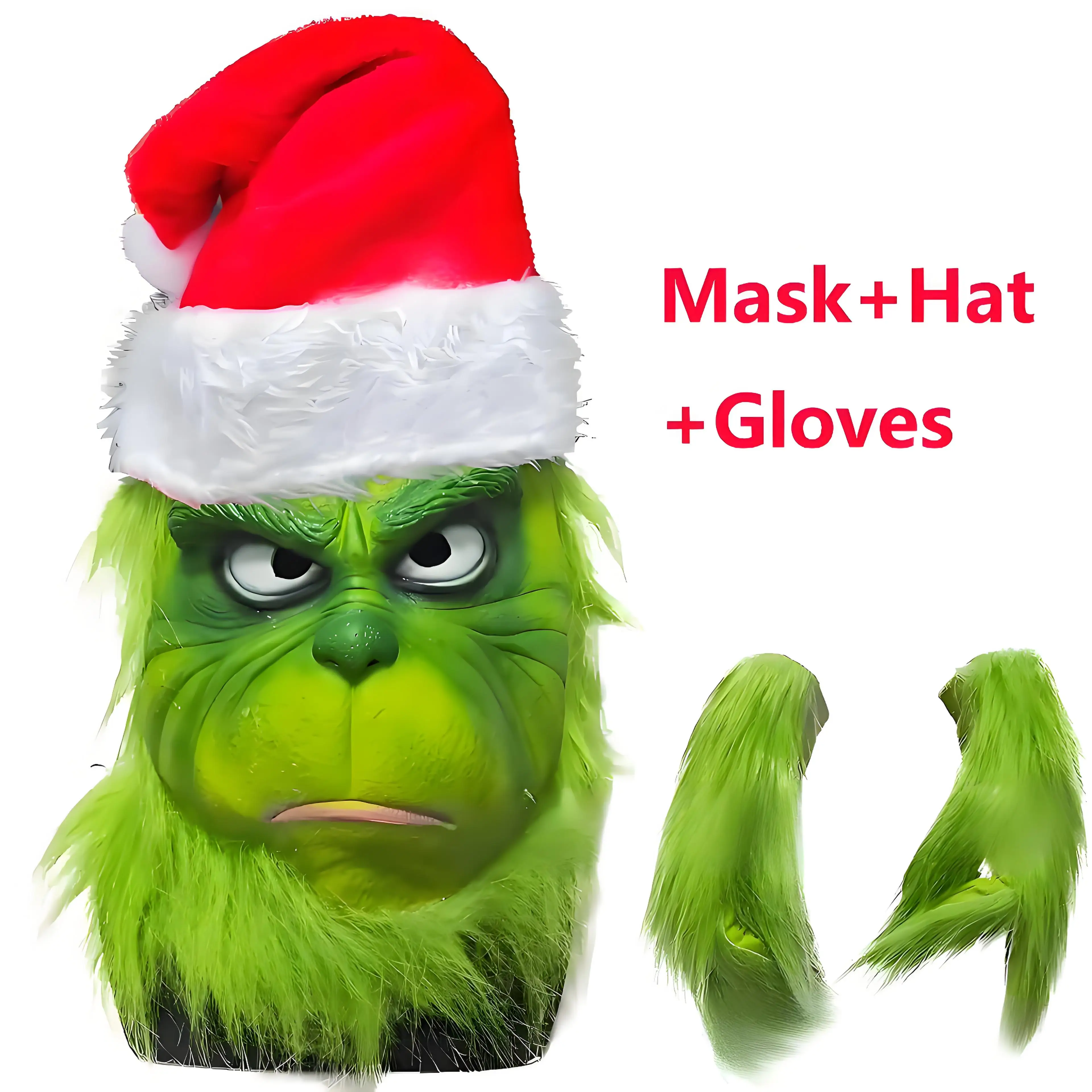 Halloween Cos Green Hair Monster Mask Christmas Santa Claus Goblis Latex Headpiece Grince Mask Funny Holiday Party Monster Mask