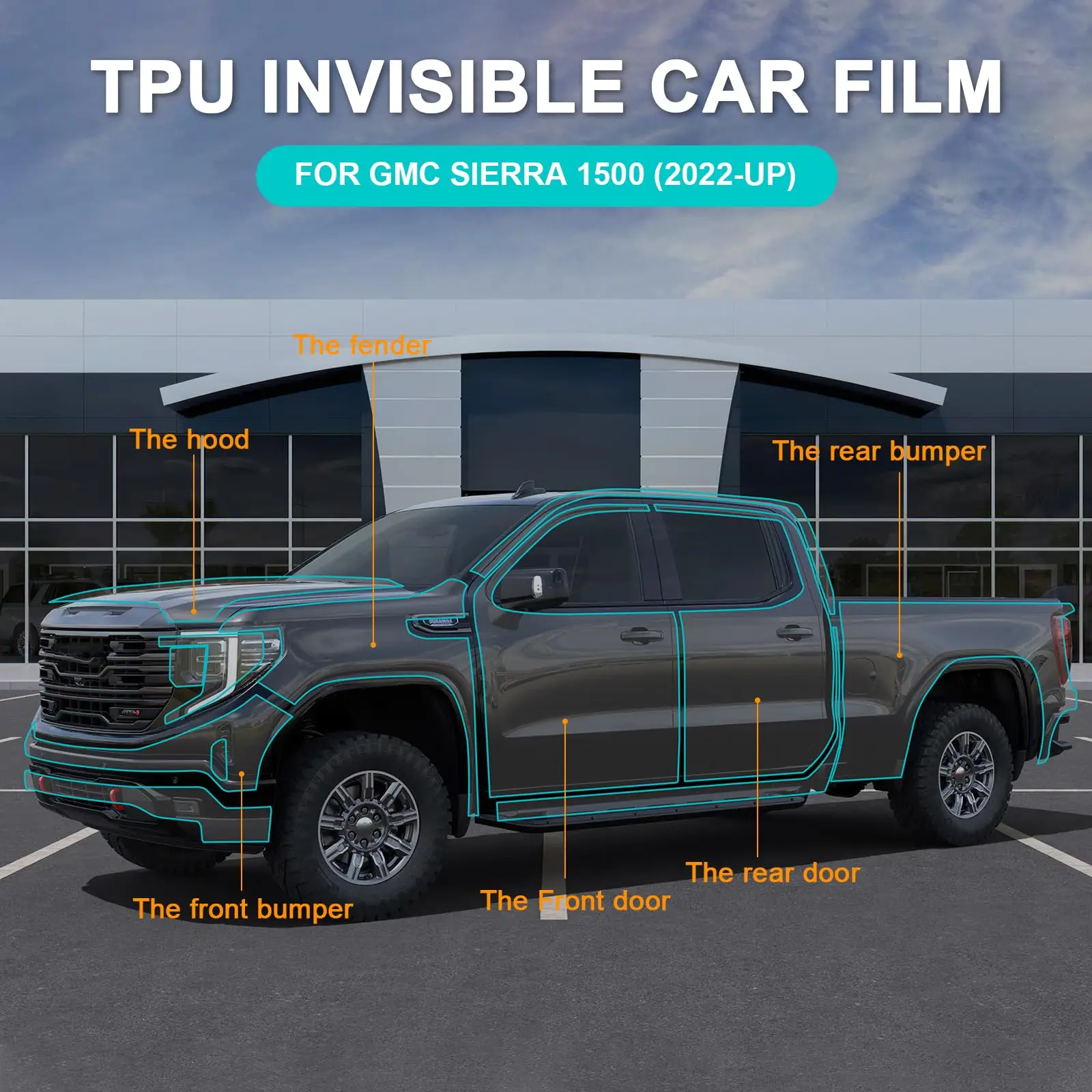 

For 2022-2024 GMC Sierra 1500 TPU Paint Protection Film Self-Healing Clear Bra Pre-cut PPF Front Bumper Anti-Scratch Resistant