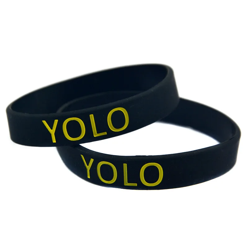 1 PC YOLO Silicone Wristband 1/2 Inch Wide Adult Size 2 Colors
