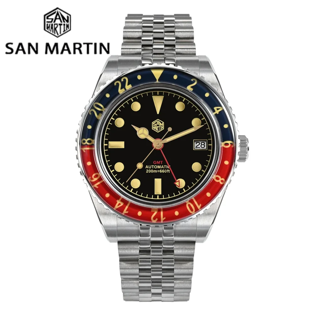 

San Martin NH34 40mm GMT Luxury Sports Style Full Luminous Bidirectional Sapphire Bezel Automatic Mechanical Watch 20 Bar SN0005